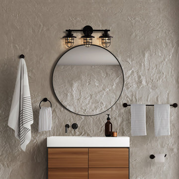 Ellis 24" 3-Light Industrial Farmhouse Vanity Light with Bathroom Hardware Accessory Set - JONATHAN Y